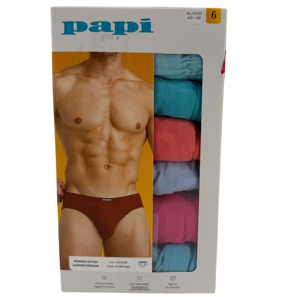 NEW Papi Mens Premium Cotton Low Rise Briefs 6 Pack Multicolor XL 40-42